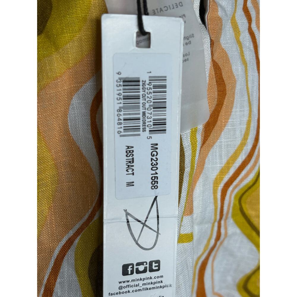 MINKPINK NWT Ziggy 70s Cut Out Midi Dress Size M Abstract Print Viscose Linen - Picture 9 of 12